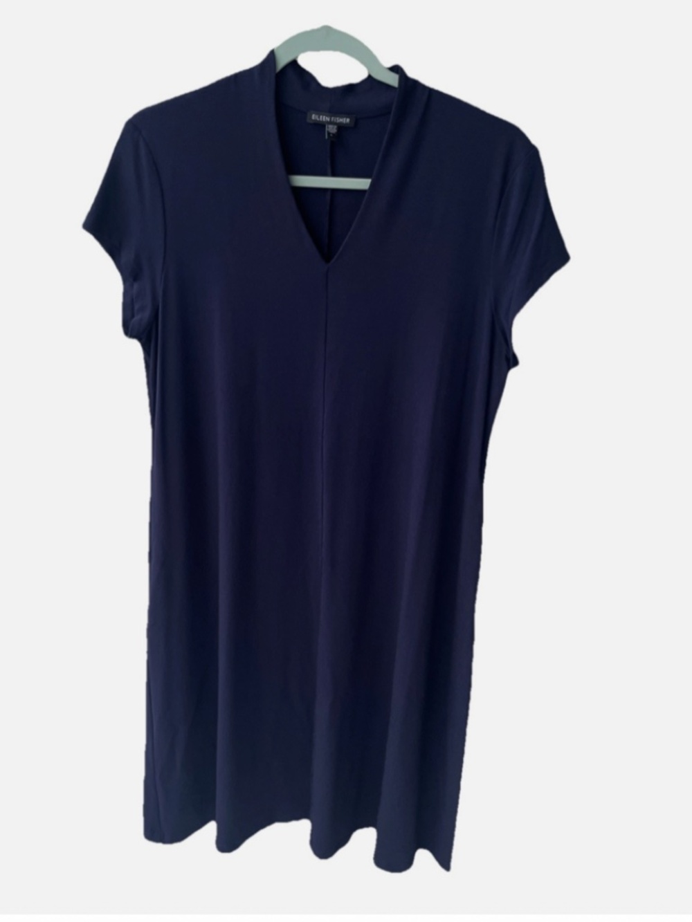 Eileen Fisher V Neck Layering Dress L Relaxed Midnight Blue V-Neck Pockets